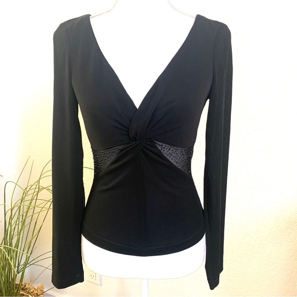 Veronique Young formal black twist front embroidered mesh blouse small - Picture 5 of 9